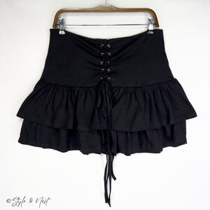 Women's Gothic Fairy Grunge Tiered Ruffle Corset Tie Skirt Coquette Size M/L